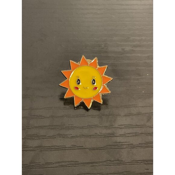 Cute Sun Face Enamel Lapel Pin With Dual Clutch Backing - Picture 1 of 3